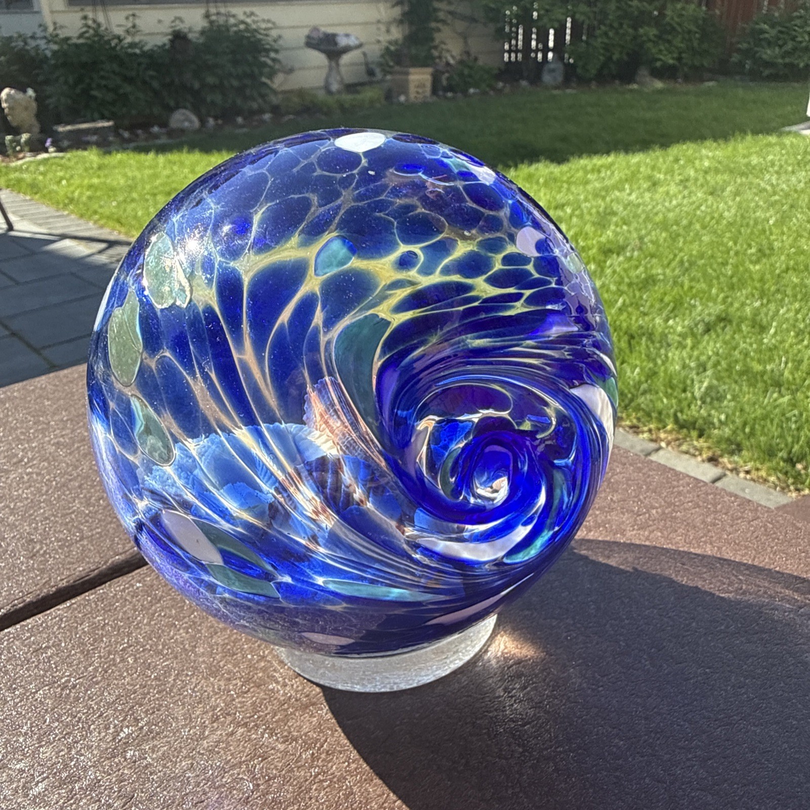 Large Hand Blown Ocean Waves Orb Globe Ball With Sand & Seashells 5.5”