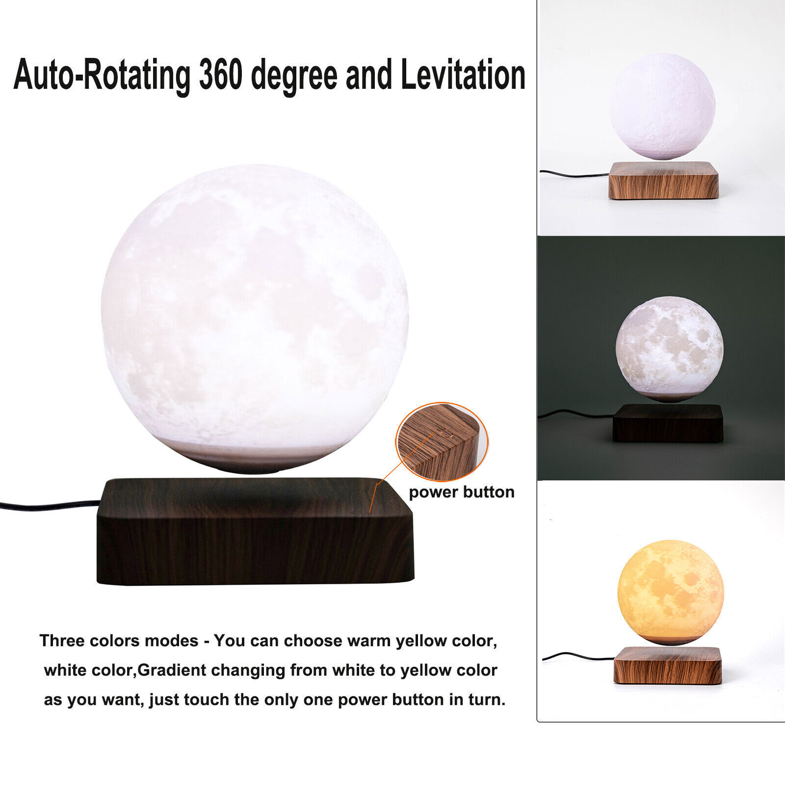Magnetic Levitating 3D Printed Moon Lamp LED Night Light Touch Switch
