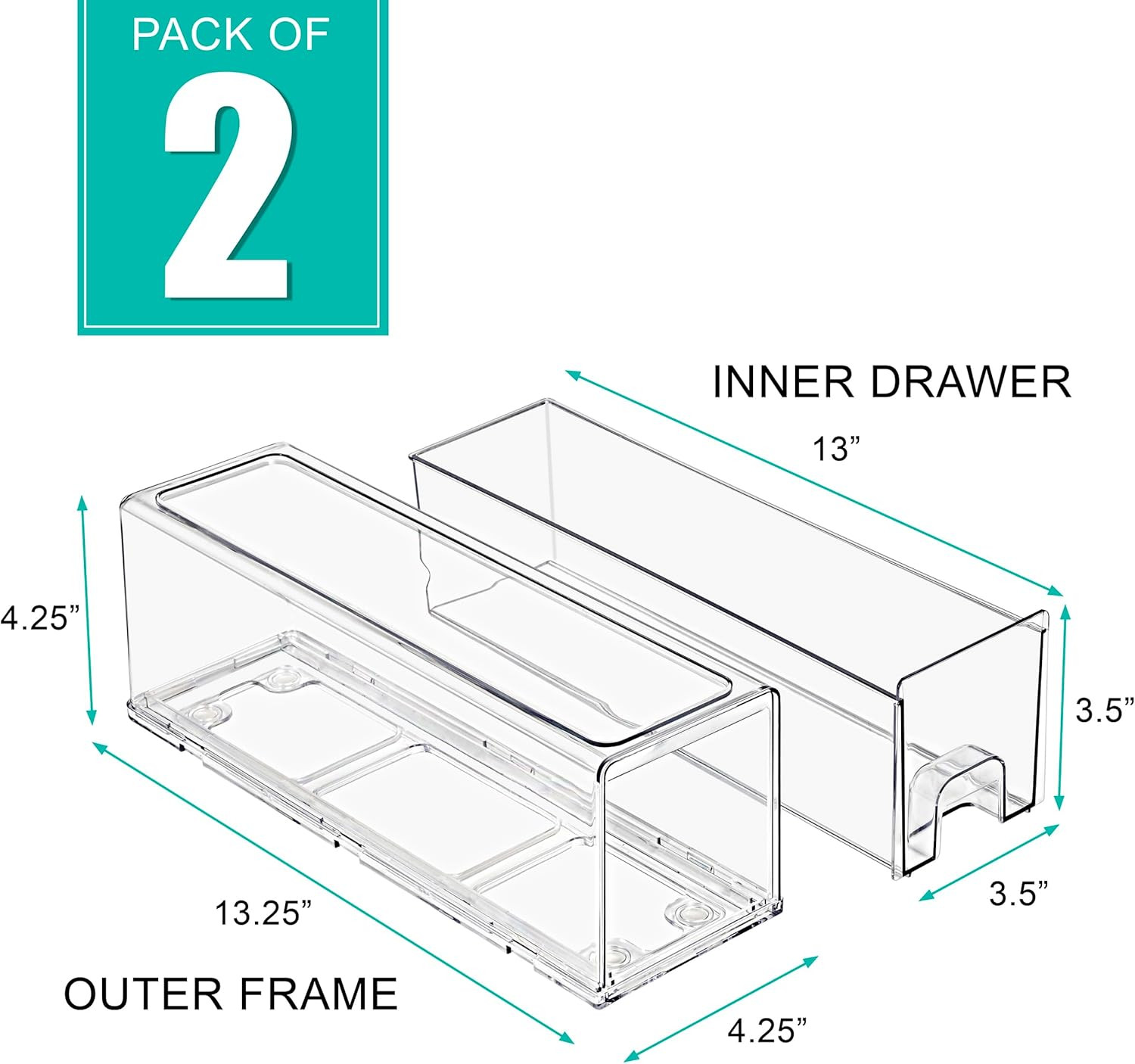 Small Clear Stackable Storage Drawers – 2-Pack Plastic Organizer Bins with Handl