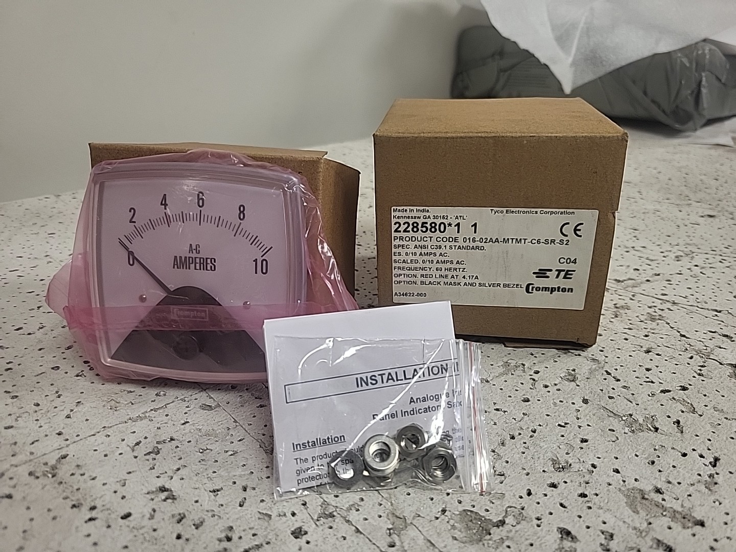 Crompton 016-02AA-MTMT-C6-SR-S2 Ammeter FIESTA 100 3 1/2" AC 60HZ RANGE 10A