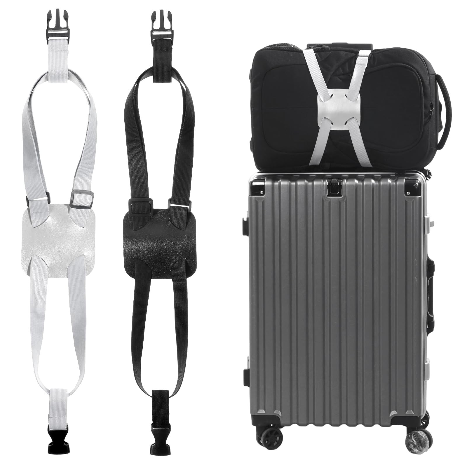 2 Pack Luggage Straps, Adjustable Elastic Bag 84 cm x 2.5 cm, Black, Gray