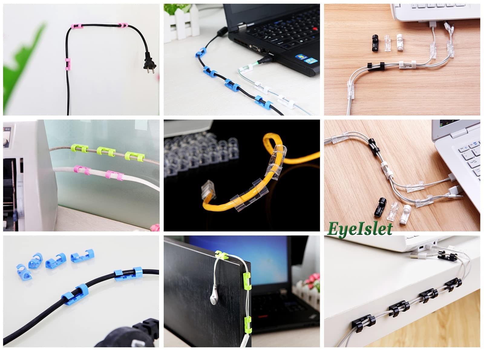 Self-Adhesive Cable Clips Organizer Drop Wire Holder 0.27 inch, Transparent