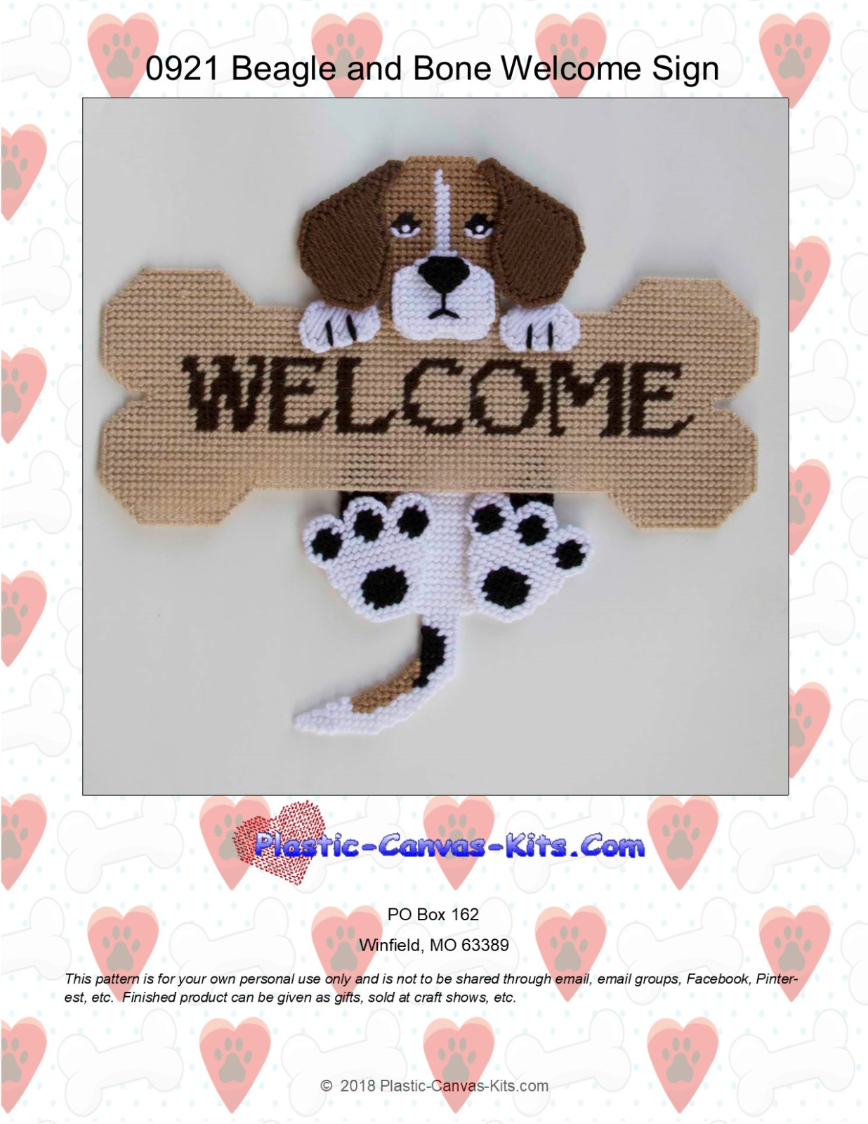 Beagle Dog and Bone Welcome Sign- Plastic Canvas Pattern or Kit