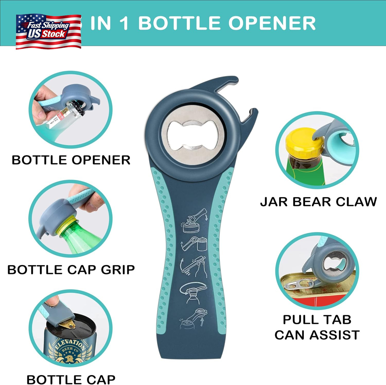 Jar Opener for Weak Hands, Seniors with Arthritis, 5 in 1 Multi Function Bottle