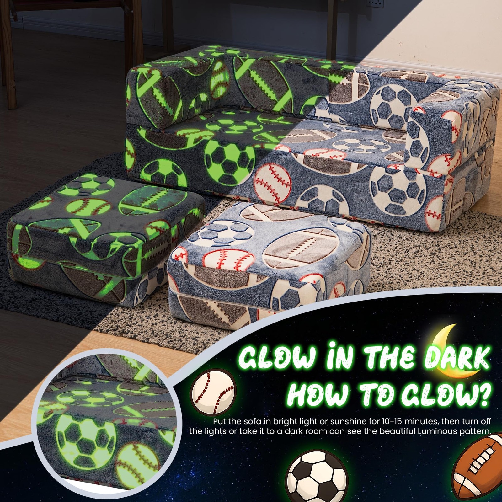 Modular Play Couch, Glow in Dark Sofa, Sectional Sofa, Play Couch Fold Out Ki...