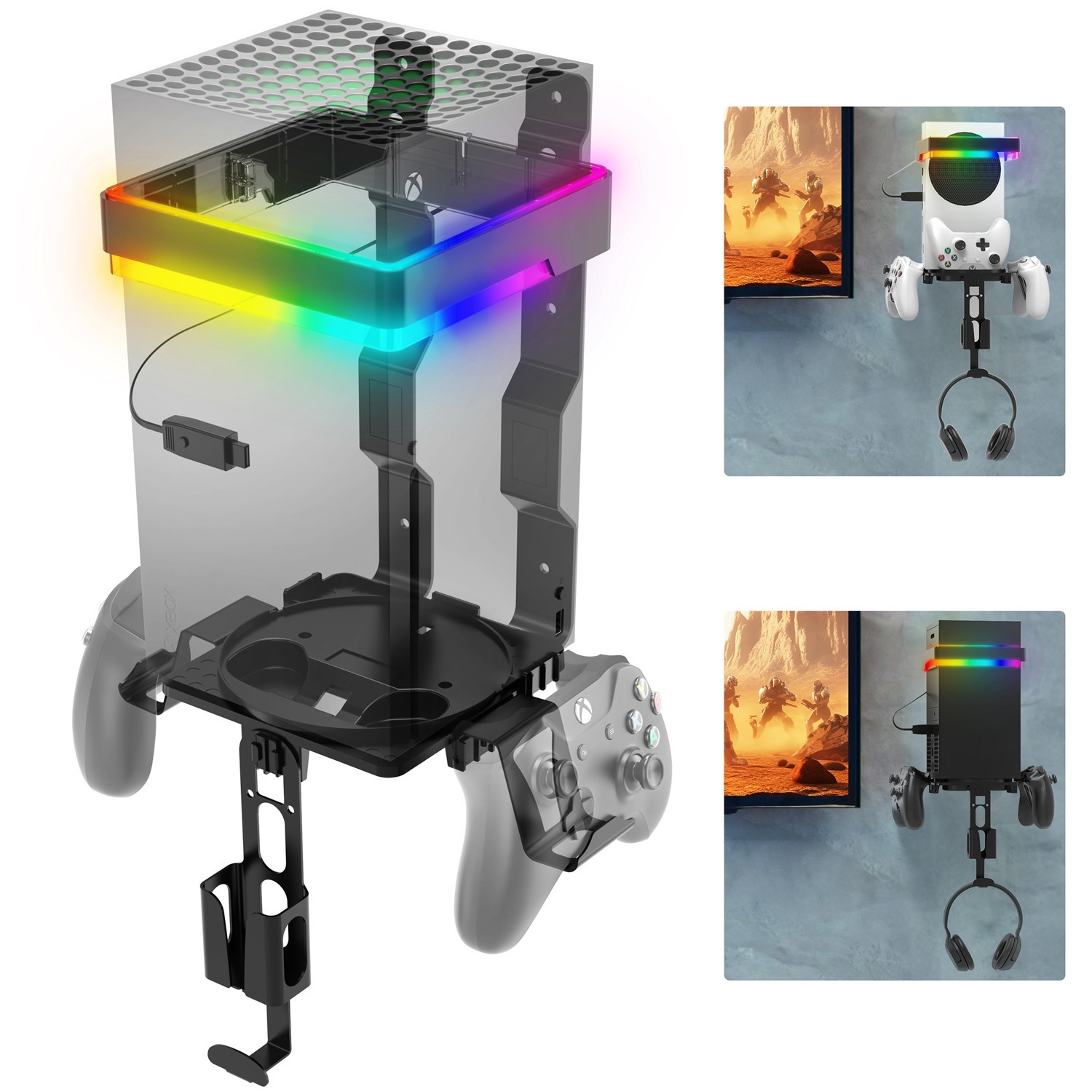 Fosmon Xbox Wall Mount Shelf with RGB Bracket, Wall Mounted Kit for Series S / X