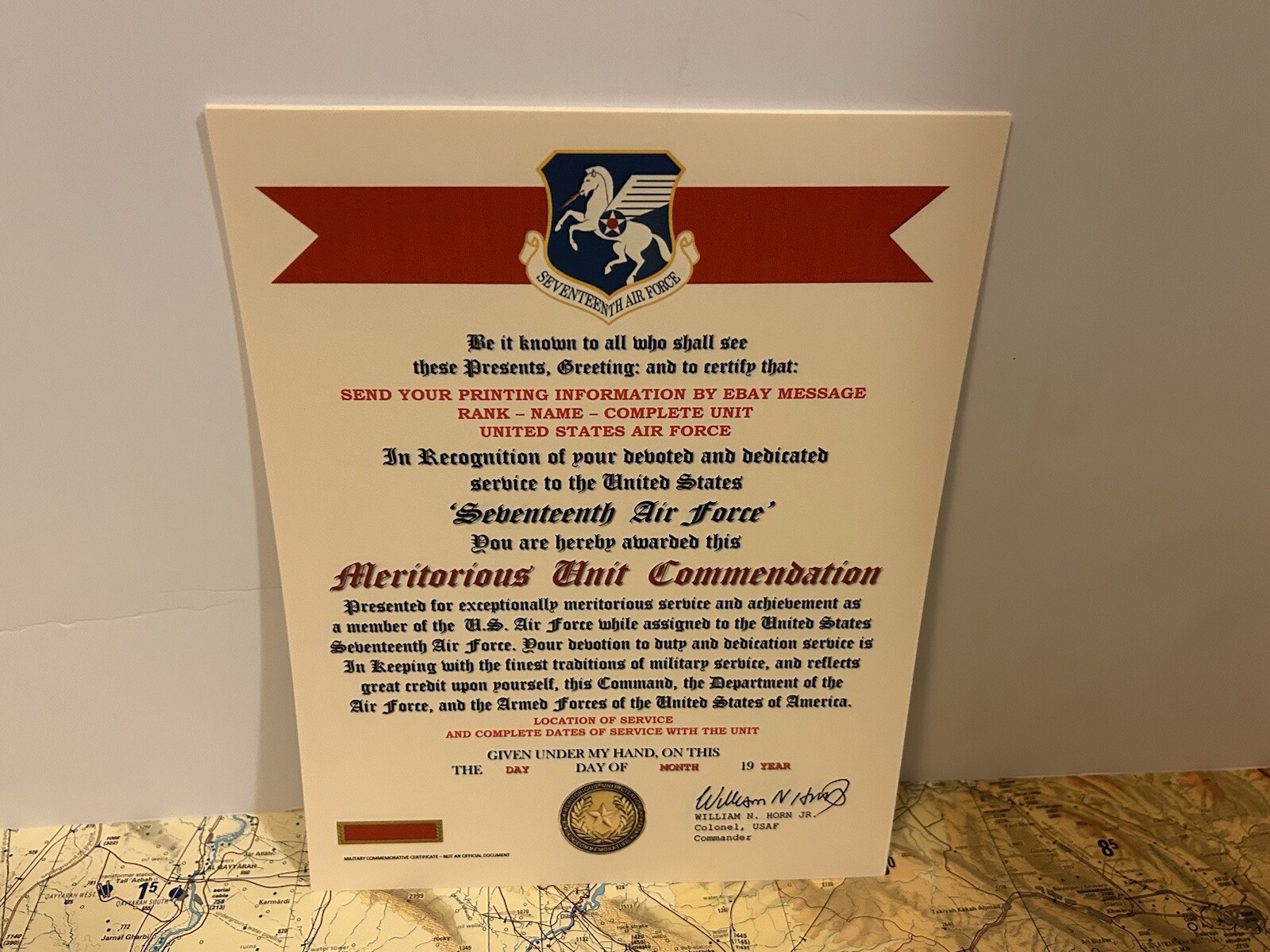 U.S. AIR FORCE / 17TH AIR FORCE - MERITORIOUS UNIT COMMENDATION CERTIFICATE