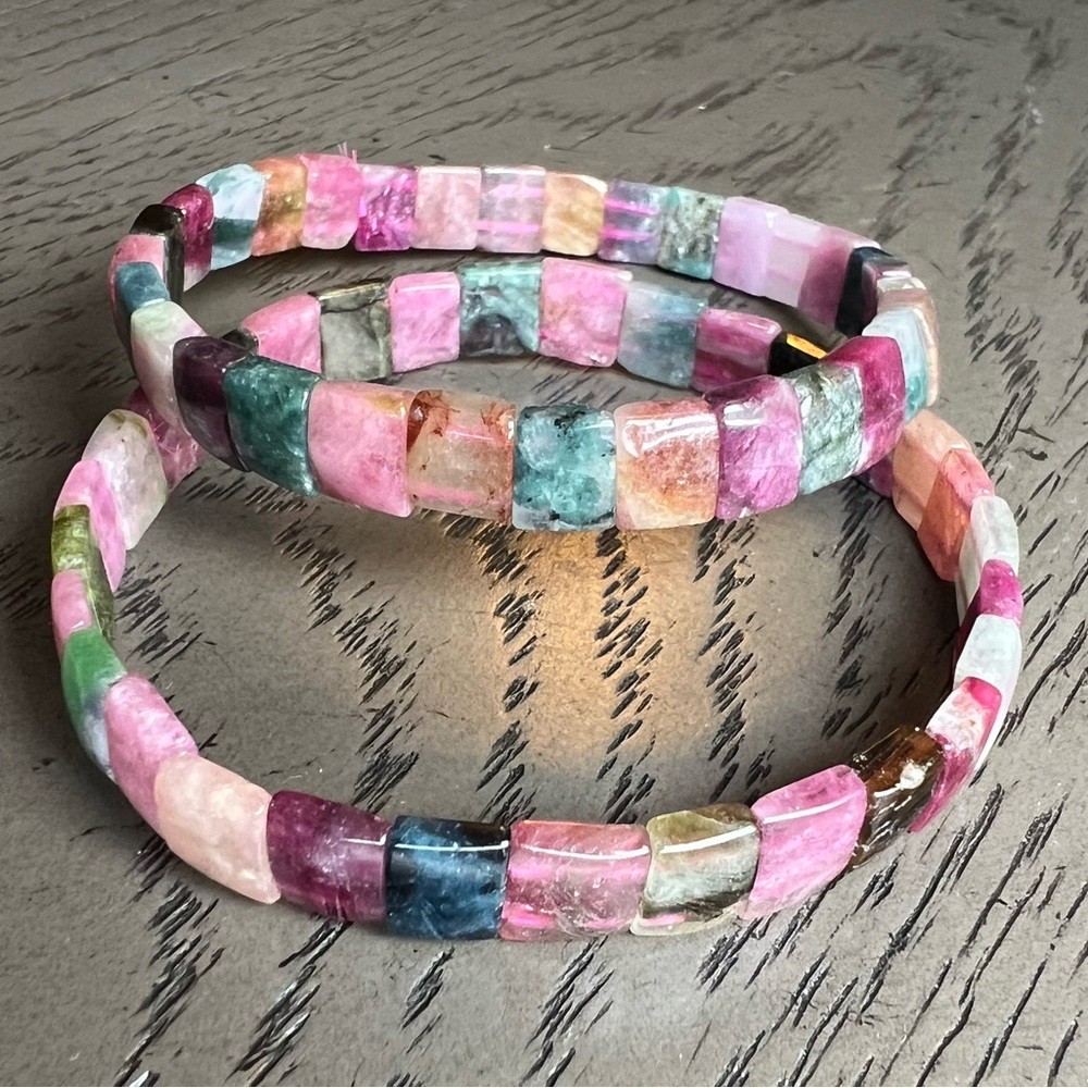 (One) Watermelon tourmaline soft bangle SIZE 7-7.25’