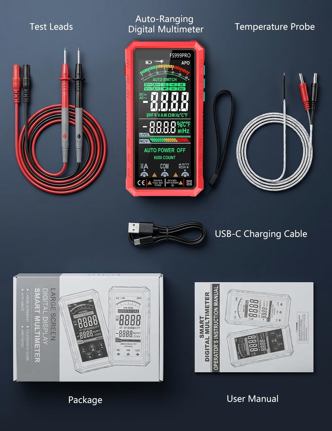 Digital Multimeter, Auto-Ranging Smart Electrical Tester, 6000 Counts TRMS, U...