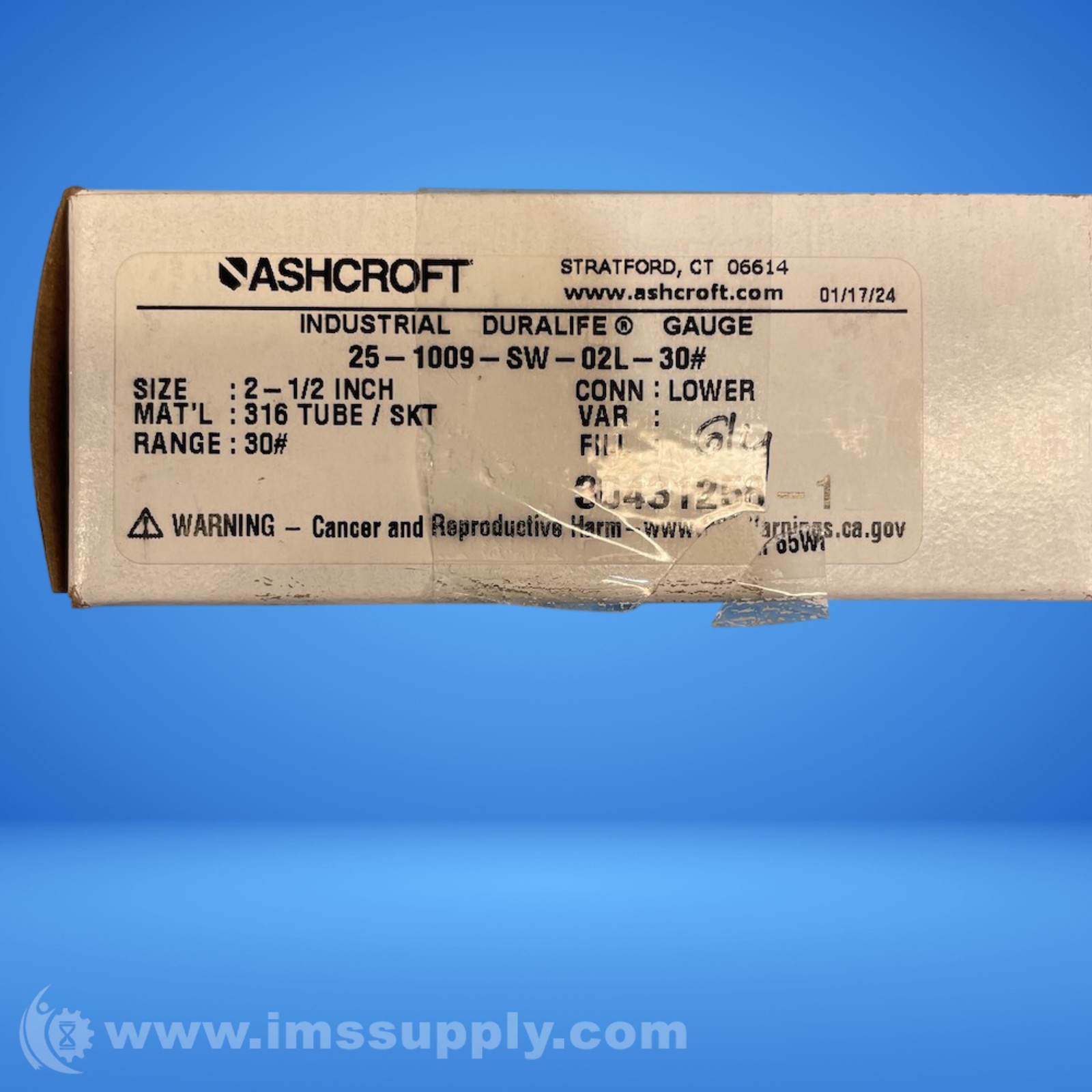 Ashcroft 25-1009-SW-02L-30# Pressure Gauge FNOB