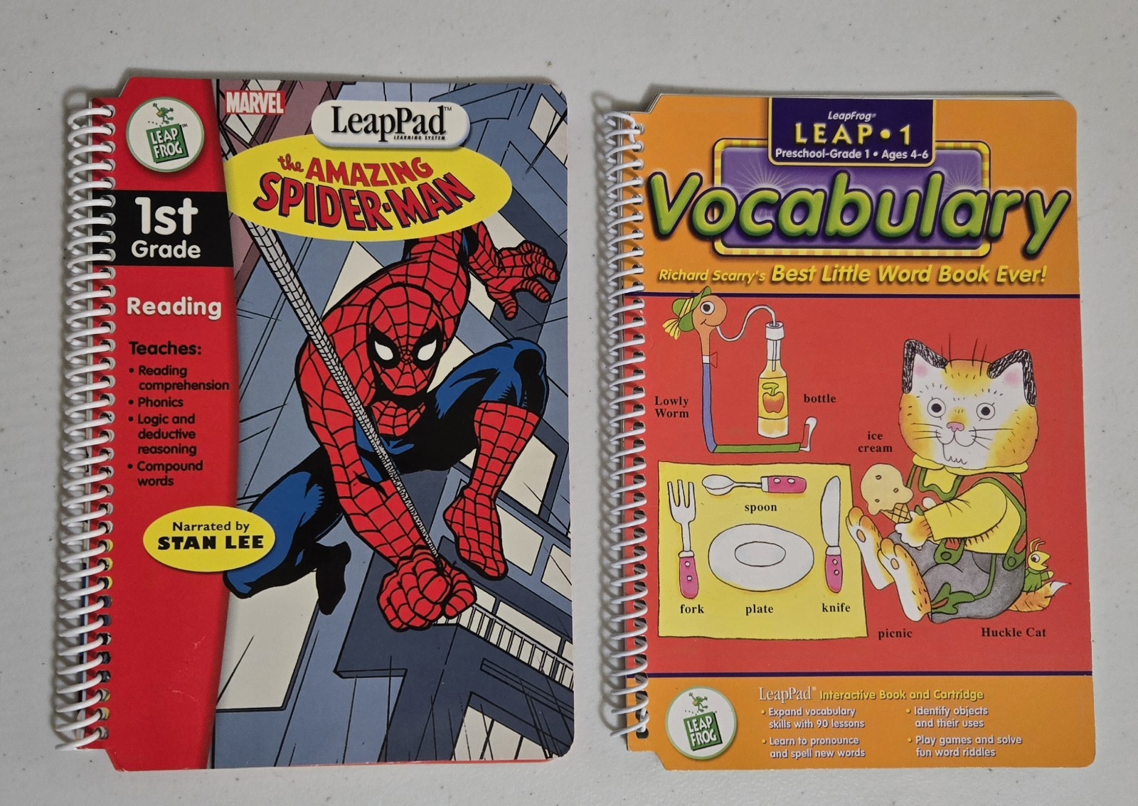 LeapFrog LeapPad Book Lot of 2 (No Cartridges) Amazing Spiderman & Vocabulary