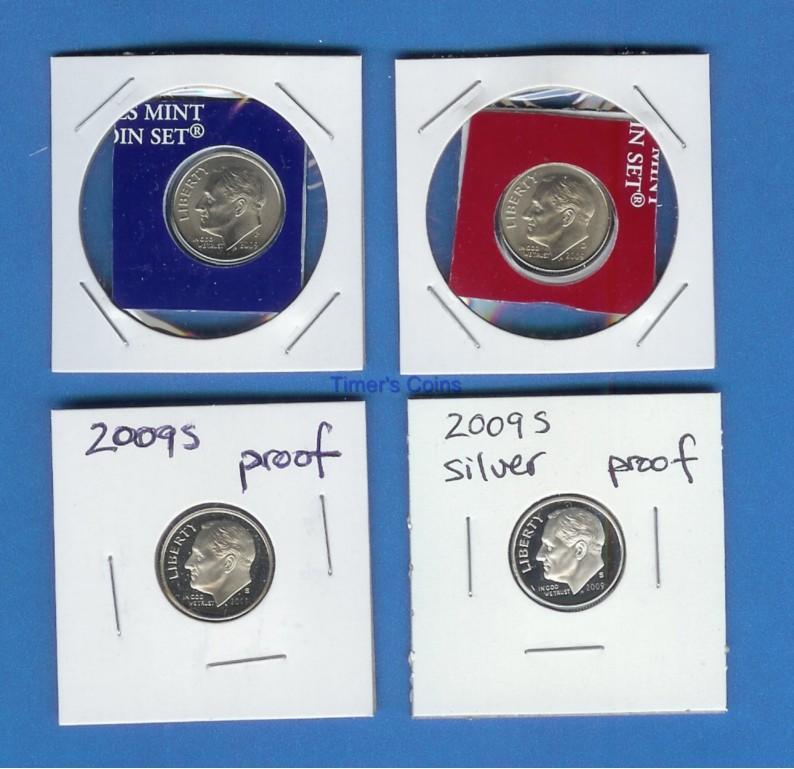 2009 P D S S Dimes Proof/Silver Proof/Satin-4 coin set