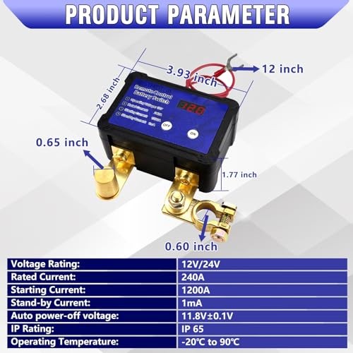 240A Remote Battery Disconnect Switch, 12V DC Voltmeter, RV Side Post Battery