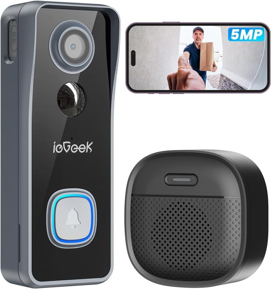 5MP Doorbell Camera No Subscription Wireless, PIR Motion Detection, Night Vision