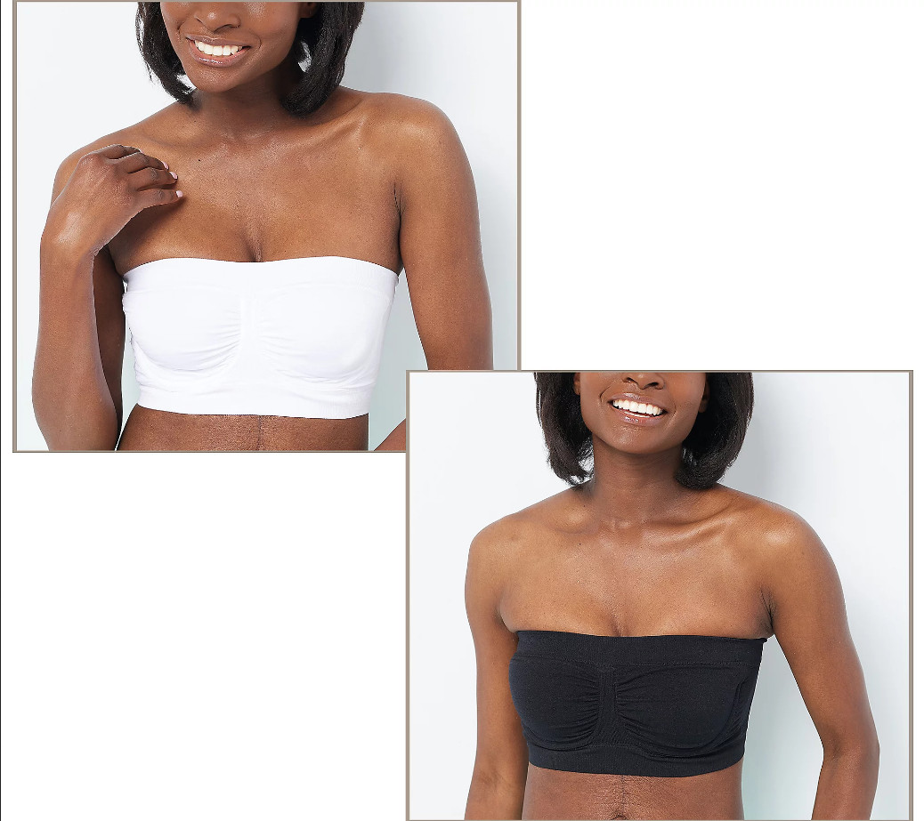 Breezies Set of 2 Seamless Underwire Bandeau Bras-White/Black-Medium A395478 NEW