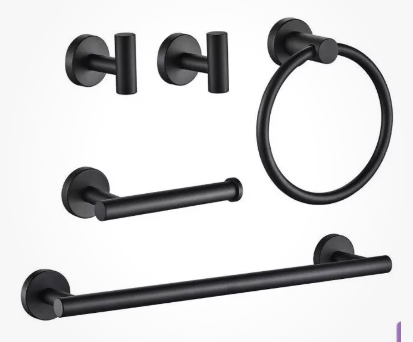 Forious Bathroom Hardware set 5pcs Towel Bar, Ring, Robe Hook, Toilet Paper Hold