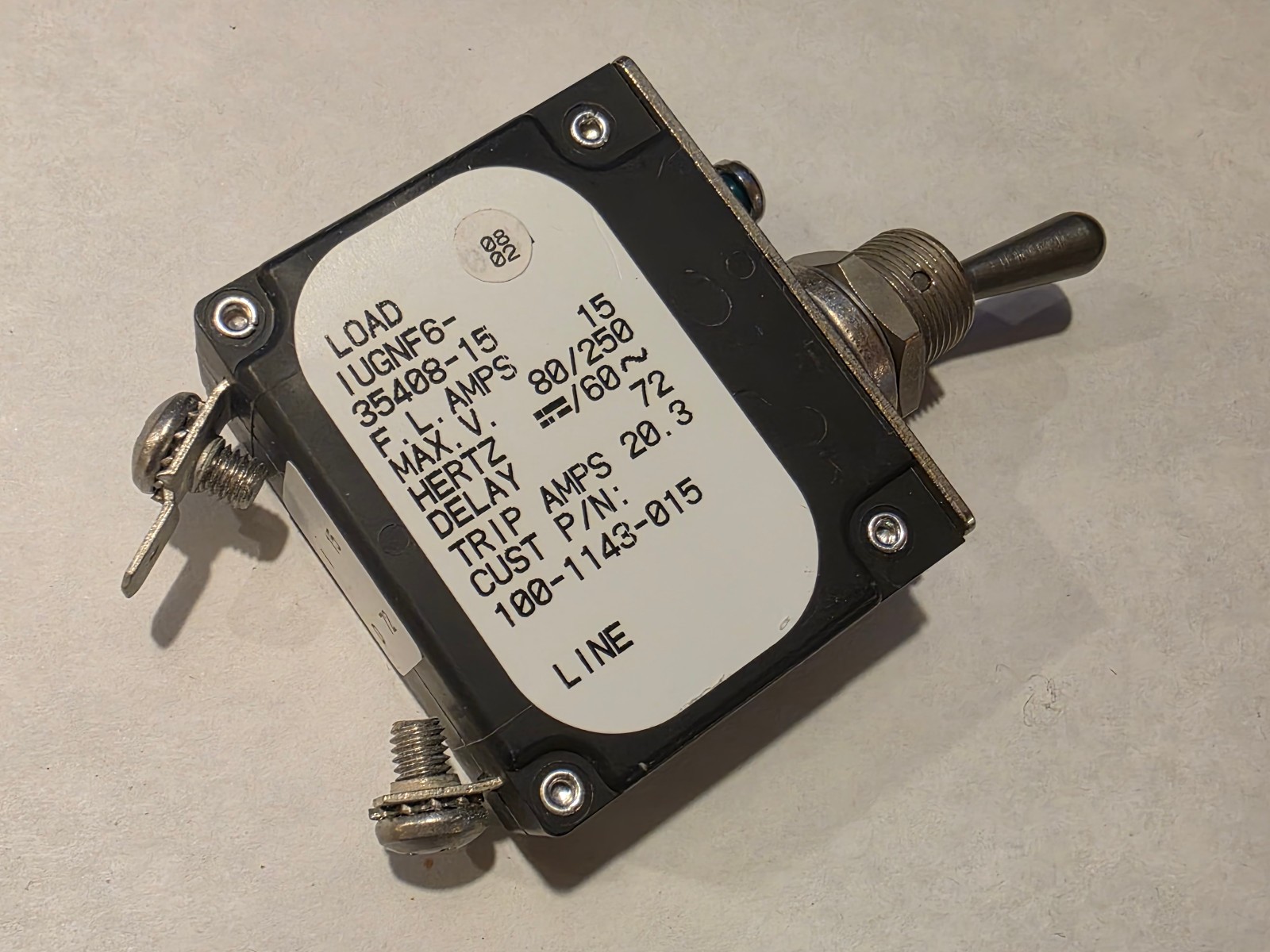 Airpax Circuit Breaker, IUGNF6-35408-15, 15A, Bass Products 100-1143-015 (NOS)