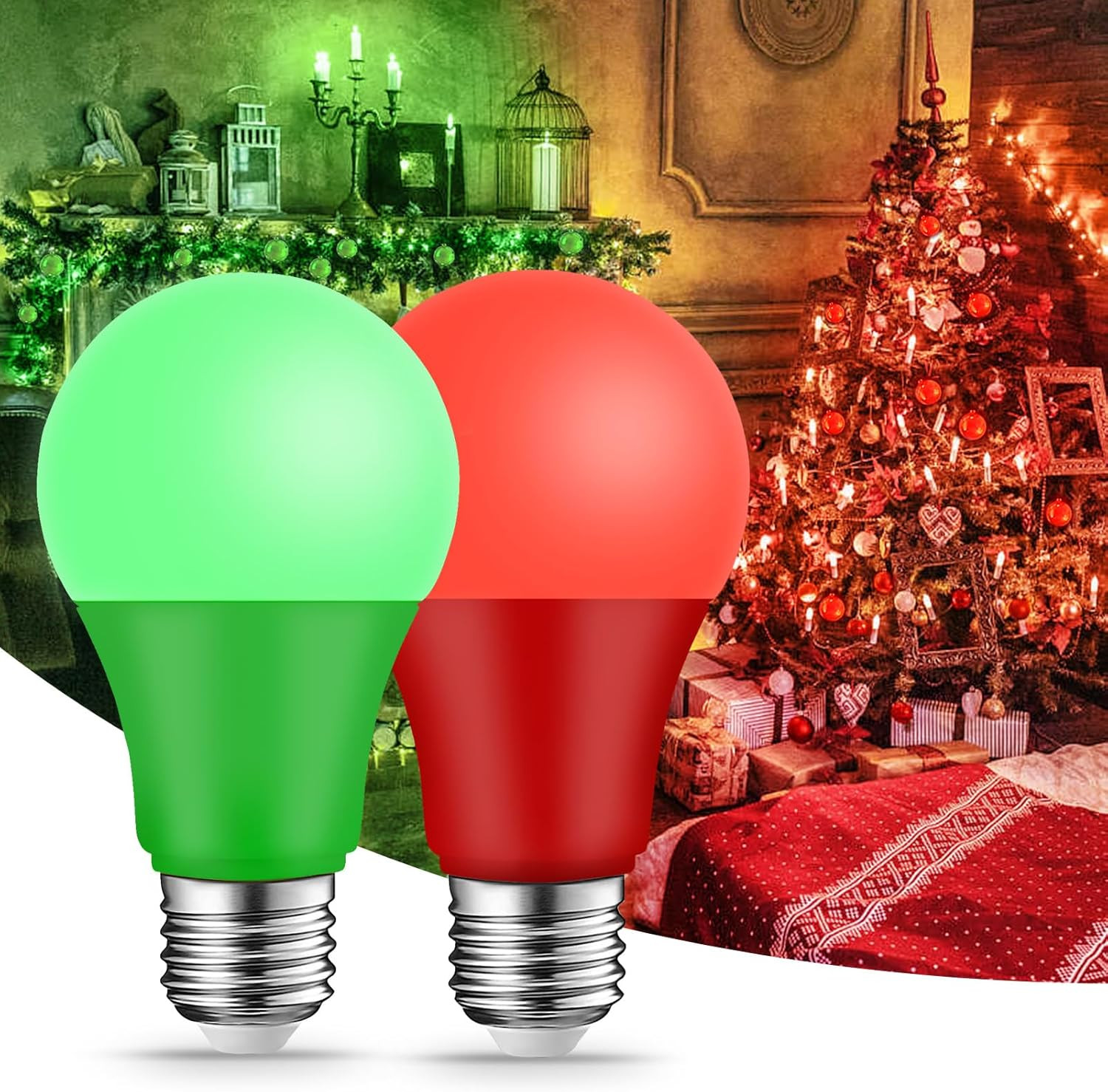 Green Light Bulbs - [ 4 Pack ] - 9W（60W Equivalent） E26 Base LED Colored Light B