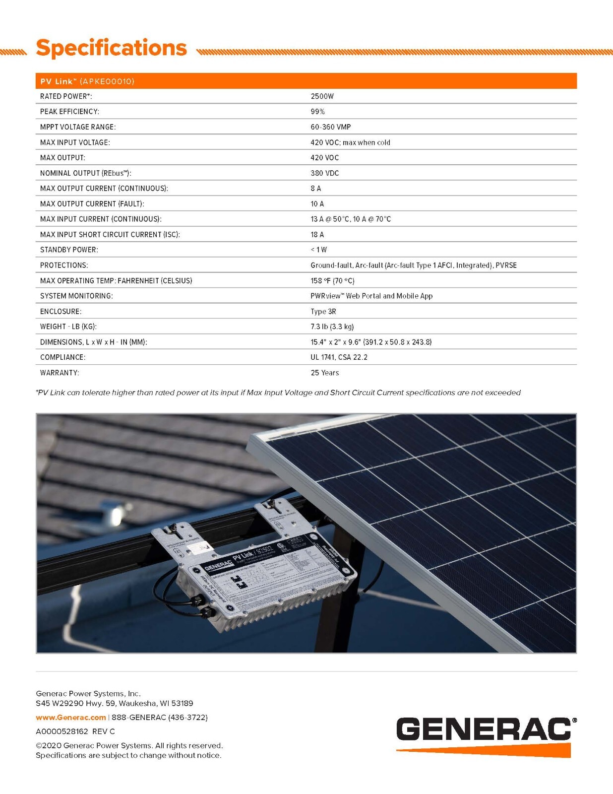 Generac S2502 PV Link Photovoltaic Substring Optimizer APKE00010