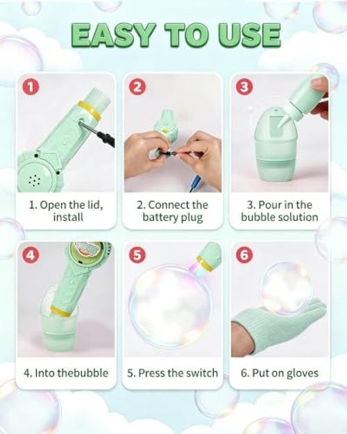 Fog Bubble Machine, Smoke Bubble Wand Machine Rechargeable with Lights & Green
