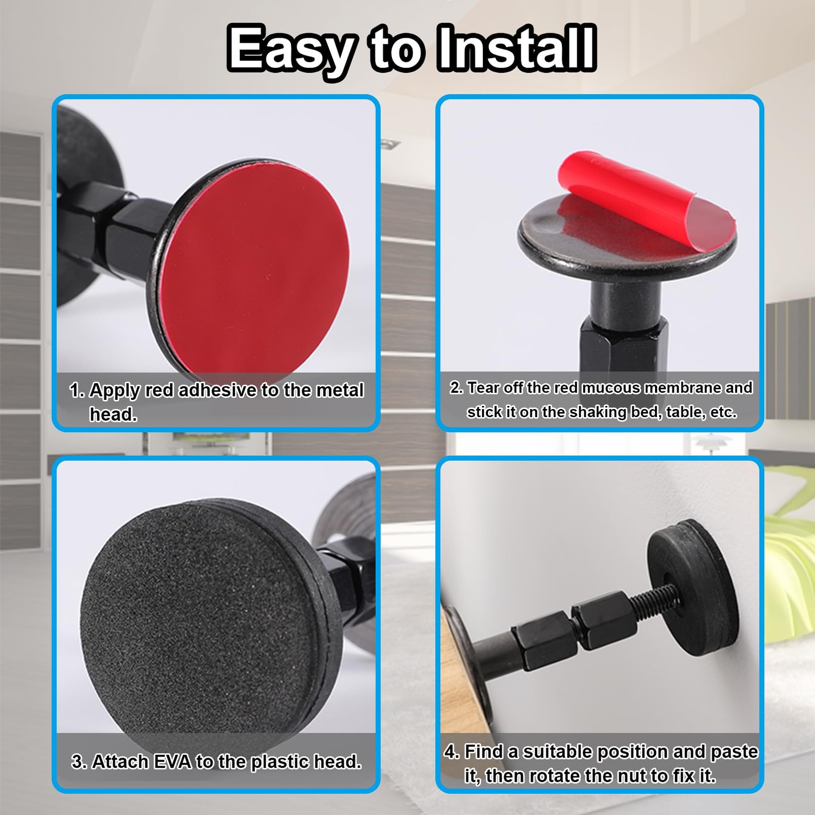 4PCS Bed Frame Anti-Shake Tool,Black Adjustable Threaded Headboard Stoppers,P...