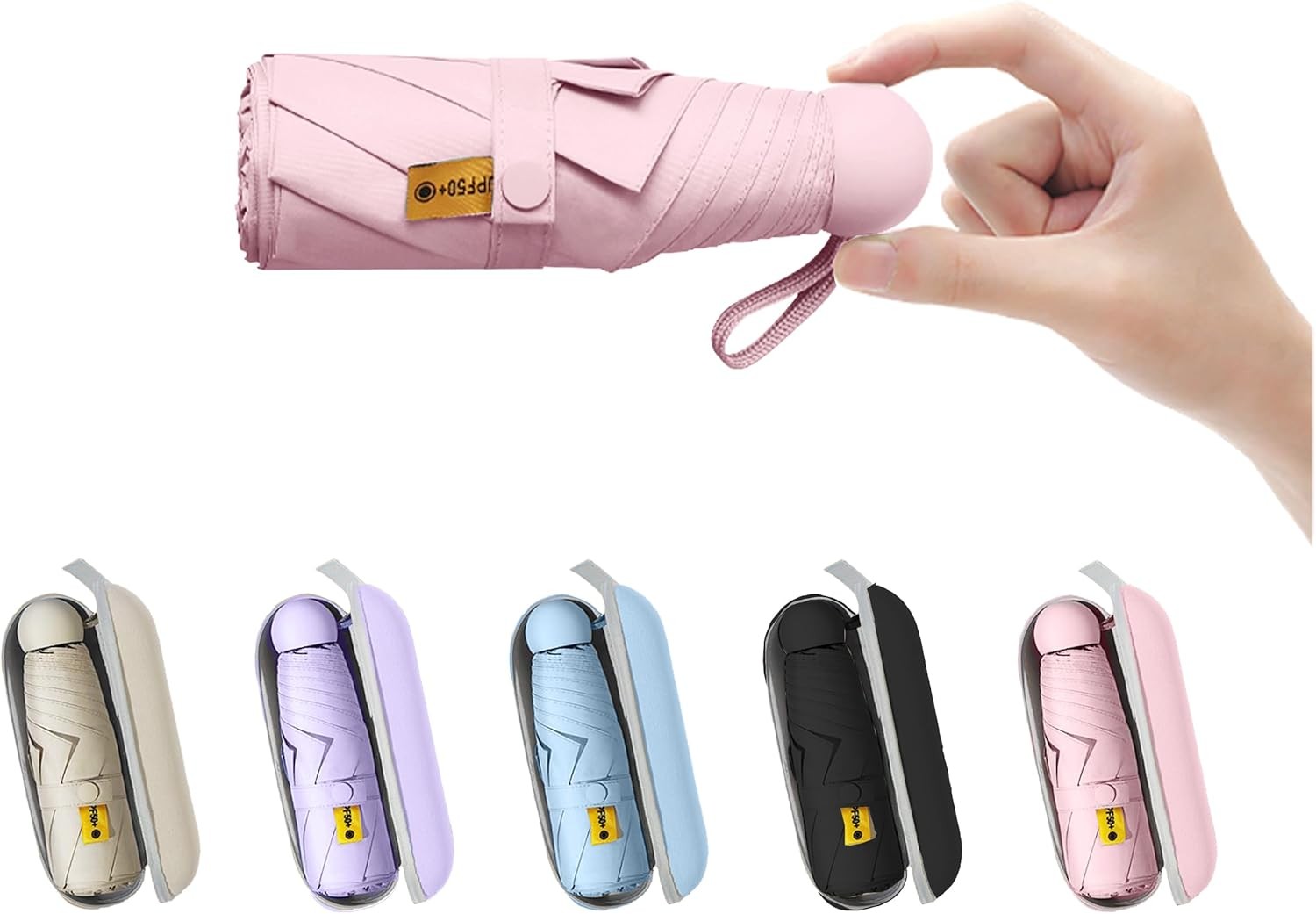 BAODINI Travel Essentials Mini Umbrella for Purse With Case Small Compact UV Sun