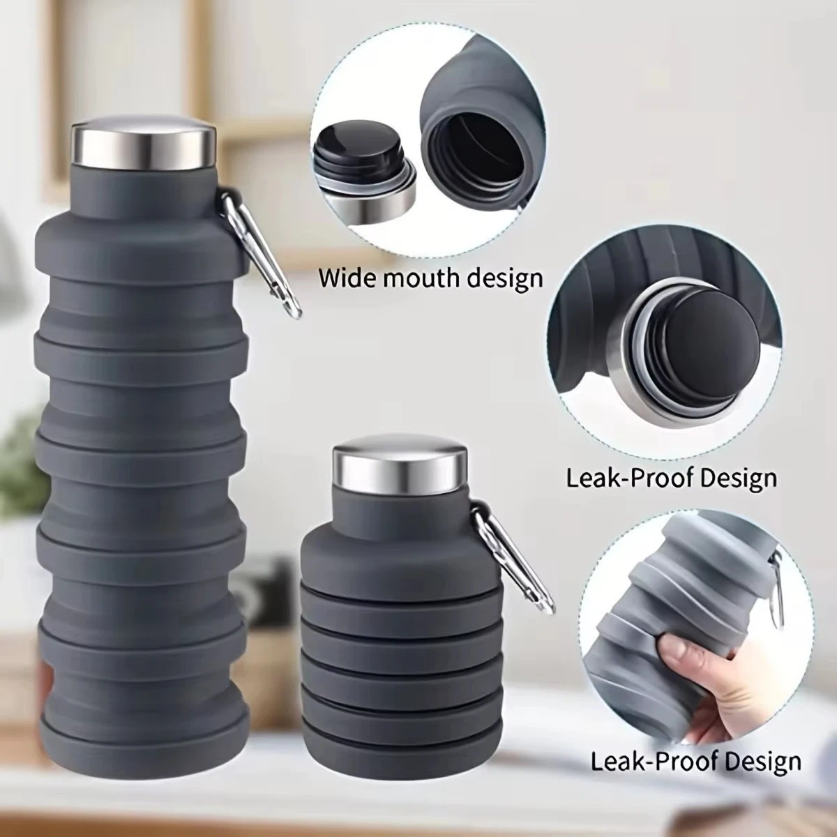 Collapsible Water Bottle,BPA Free Silicone Reusable Foldable Travel Water Bottle