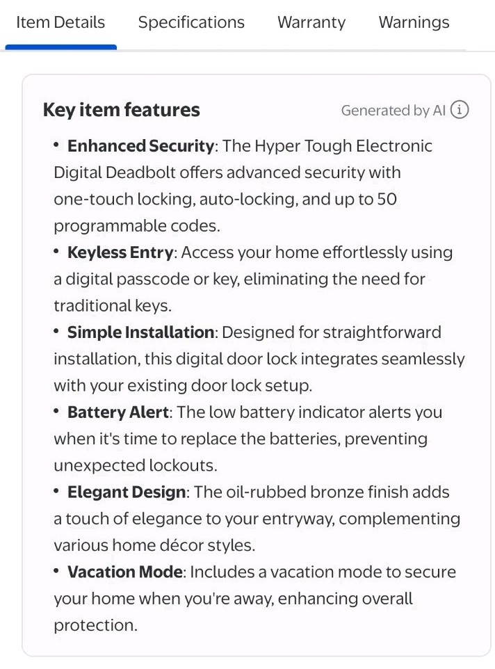Hyper Tough Digital Deadbolt With Electrical Keypad (1752004)