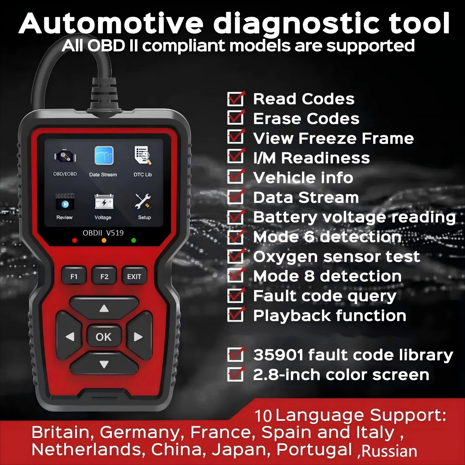 Professional OBD2 V519 Scanner - 2025 Upgraded OBDII + CAN Code Reader**********
