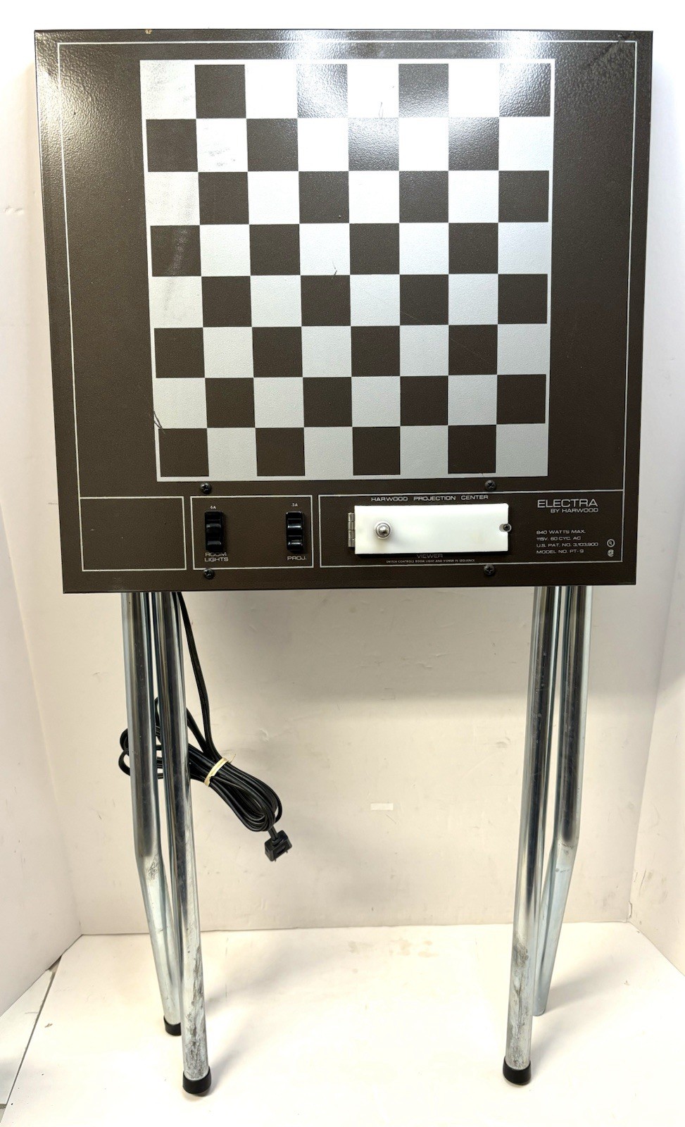 Electra by Harwood Metal Projection Folding Table w/ Chess Board *Working