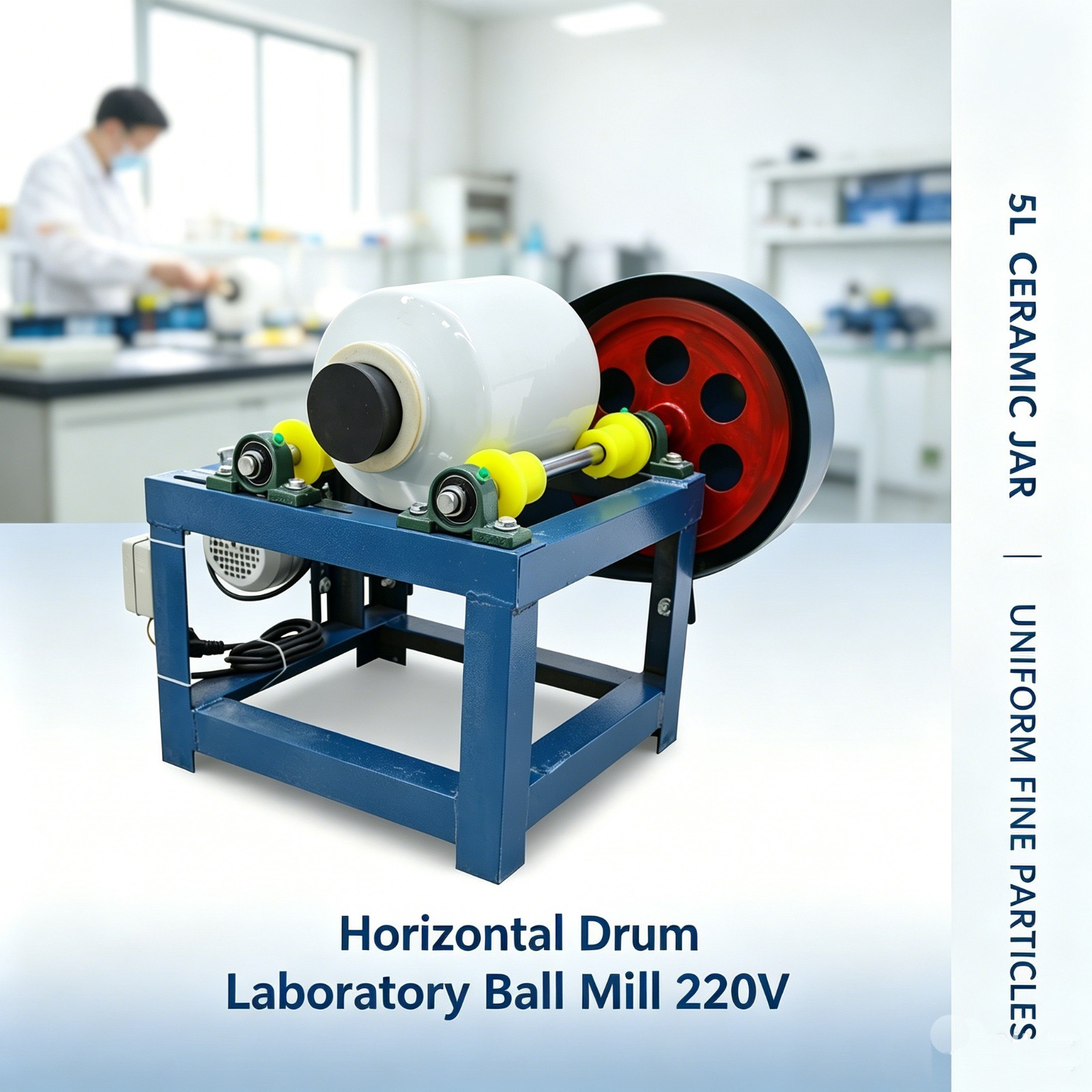 5L Horizontal Drum Laboratory Ball Mill Ceramic Jar Fine Grinding Machine 220V