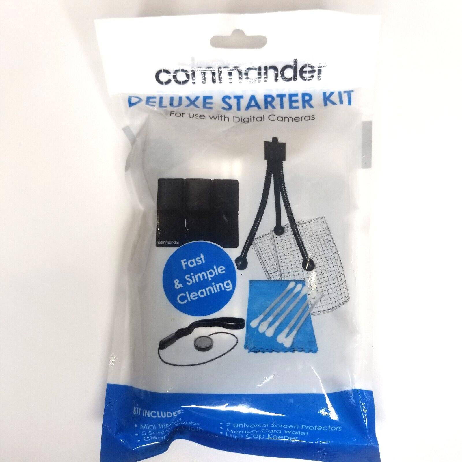 commander Deluxe Starter Kit For Digital Camera Mini Tripod Memory Card Wallet
