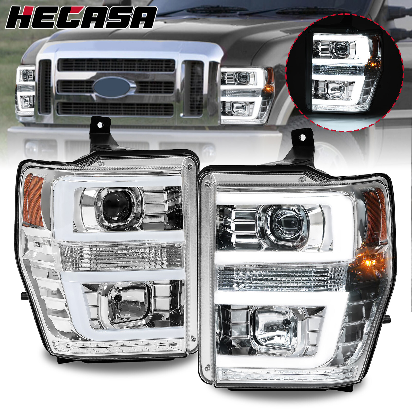 For 2008 2009 2010 Ford F250 F350 F450 LED Projector Headlights Headlamps