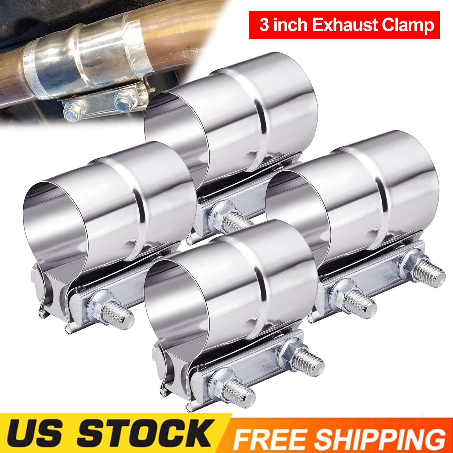 4pcs 3 Inch Lap Joint Exhaust Band Clamp Muffler Sleeve Coupler Stainless Steel