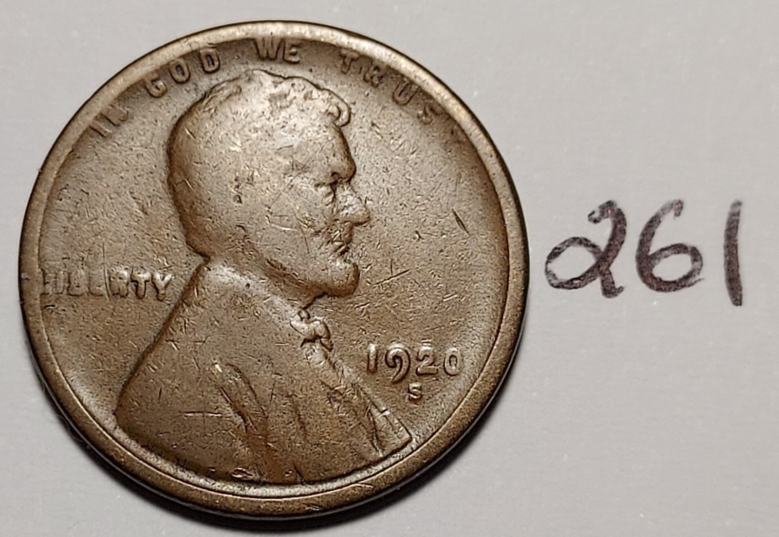 1920-S Lincoln Wheat Cent  Below Fine  #261
