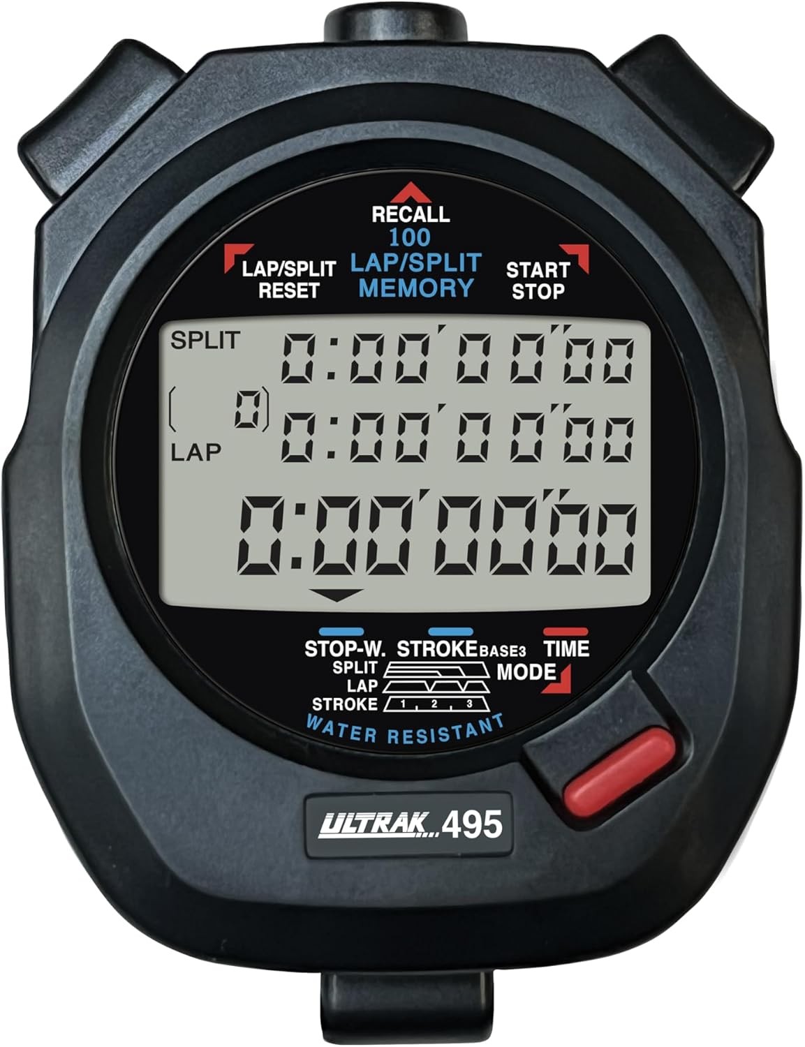 Ultrak 495 100-Lap Digital Stopwatch - Dual Split Recall - Water Resistant Coach