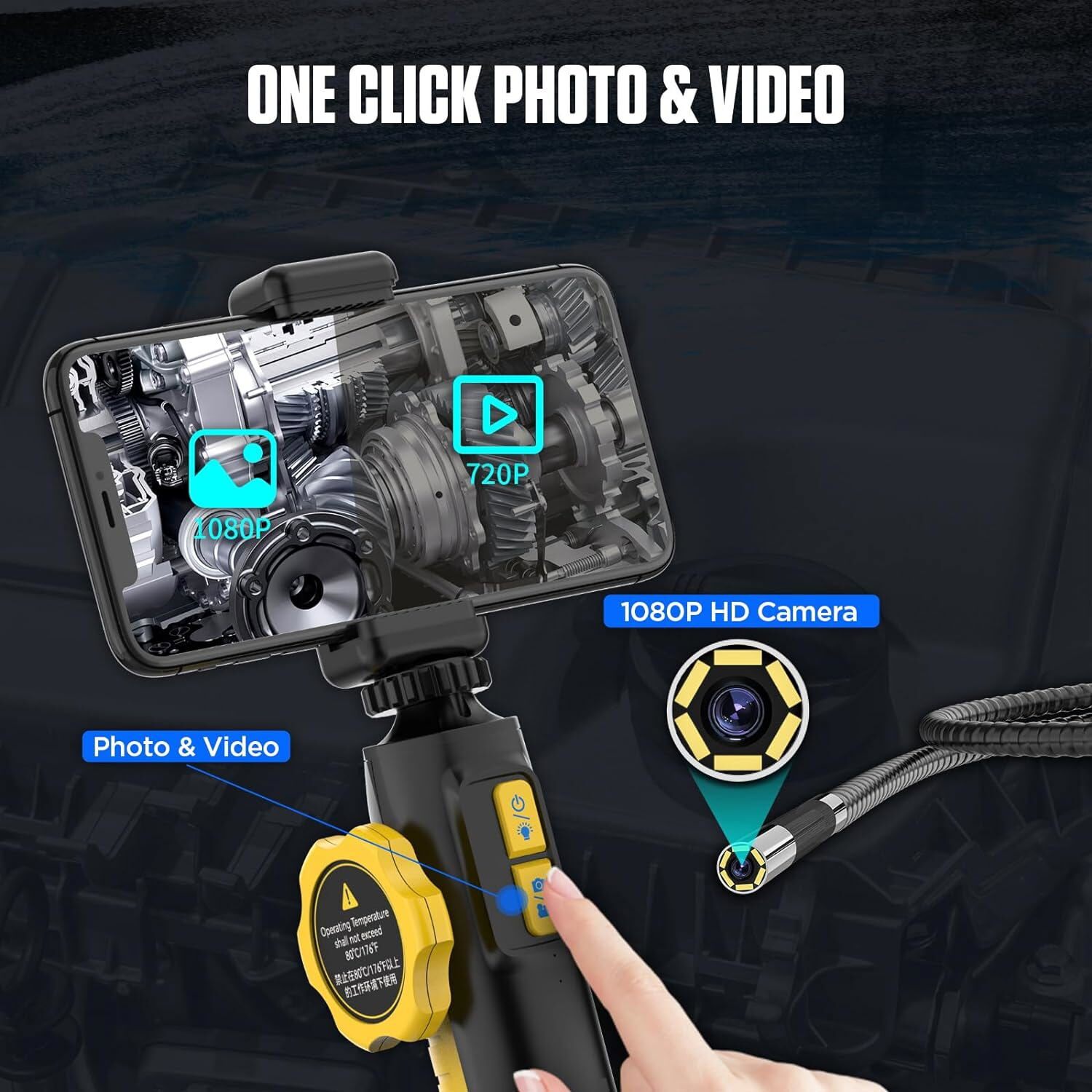 Two-Way Articulating Borescope 0.24 inch Endoscope Inspection Camera 1080P
