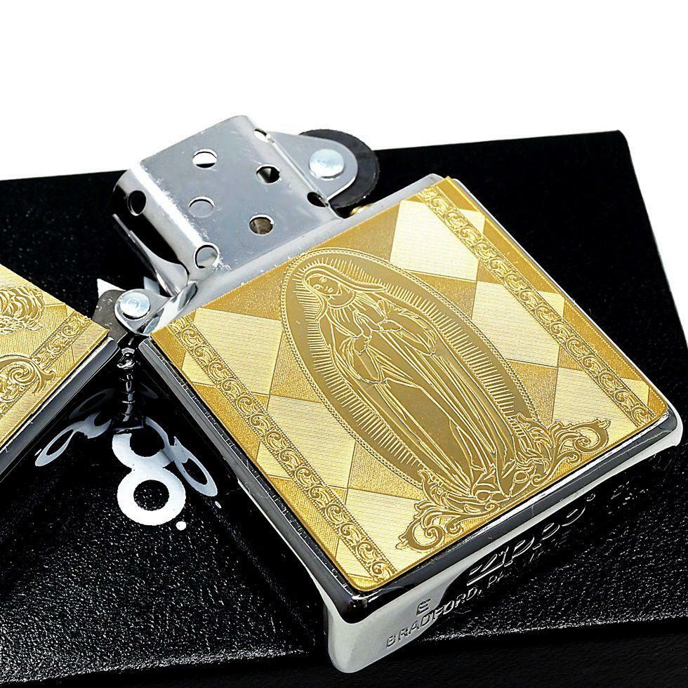 Zippo Holy Mother Ave Maria Gold Metal Plate Etching Processing Japan New