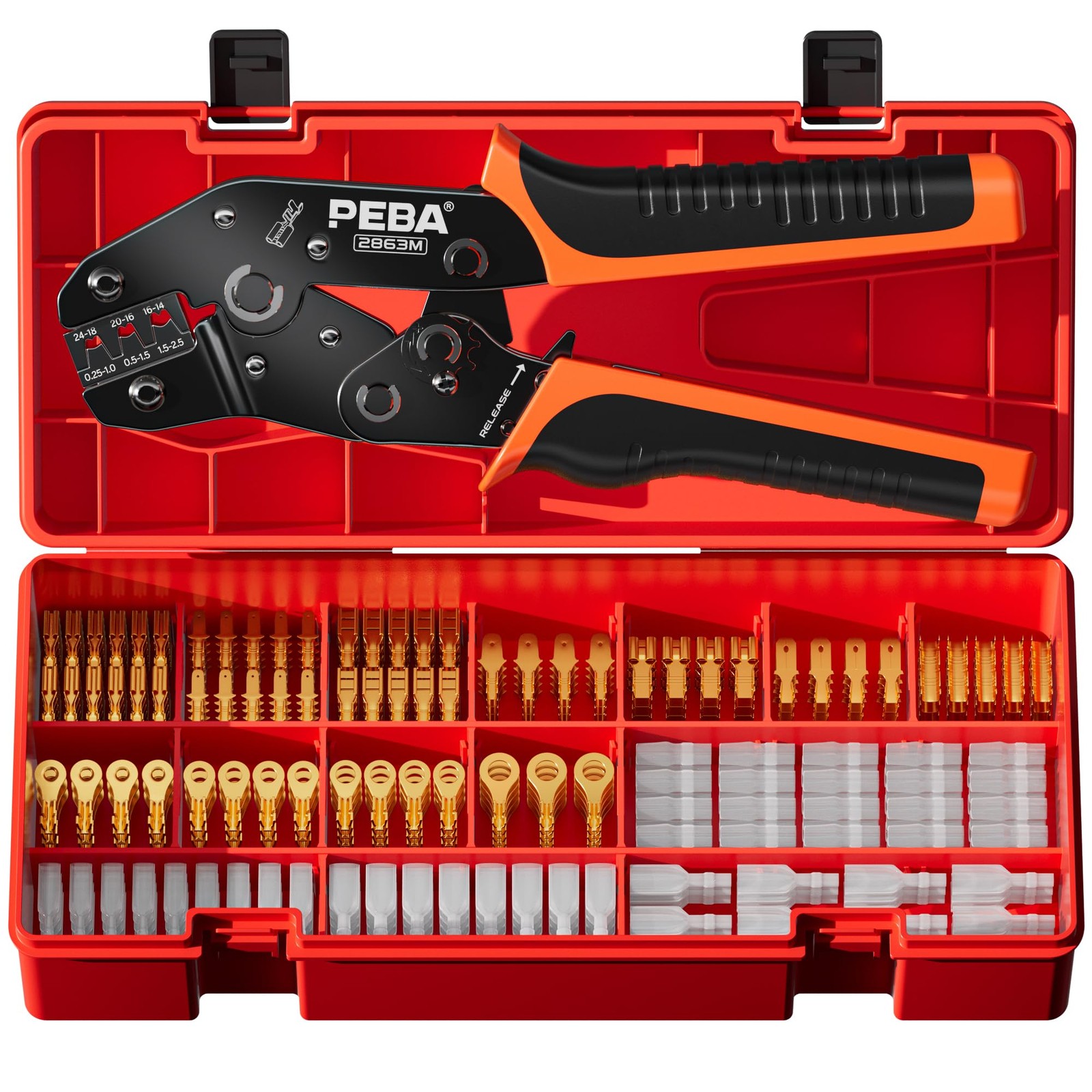 Open Barrel Crimping Tool Kit - 10 Sizes Quick Splice Male and Female Wire Sp...