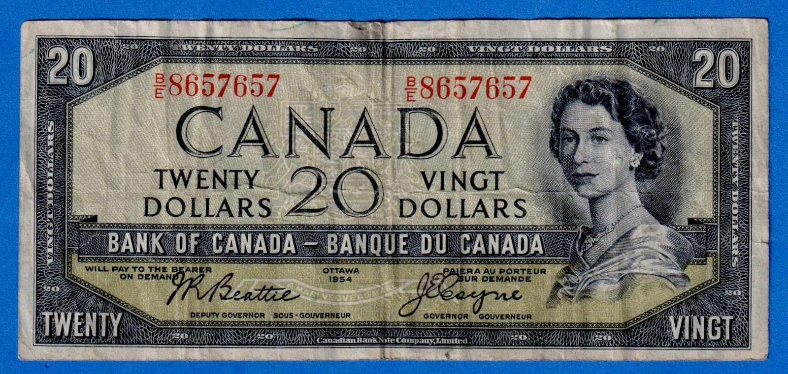 CANADA $20 1954 BC-33b / P-70b QE II Circulated DEVIL'S FACE 👿  B/E 8657657