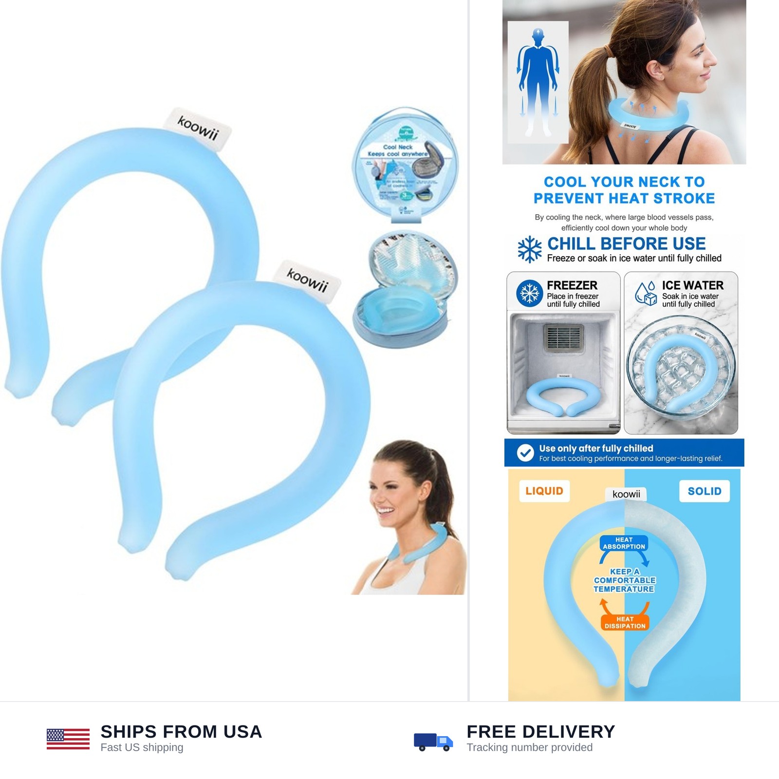 2PCS Neck Cooling Tube with Insulated Bag, Powder Blue | Cold Insulated Bag I...