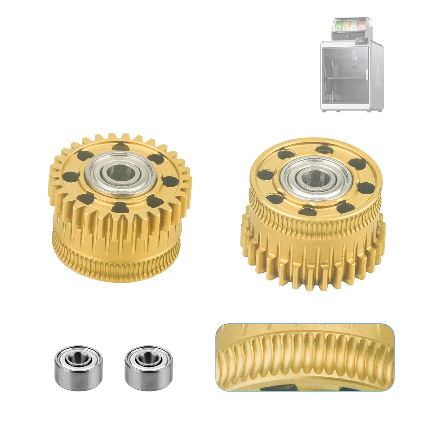 Gold K2 Extruder Gear (2 pcs) Plus xirbbo Upgrade Gears Kit All...