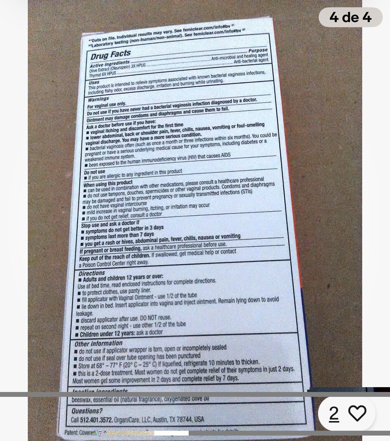FemiClear 2-Day Dose for Bacterial Vaginosis Symptoms - exp 5/2029