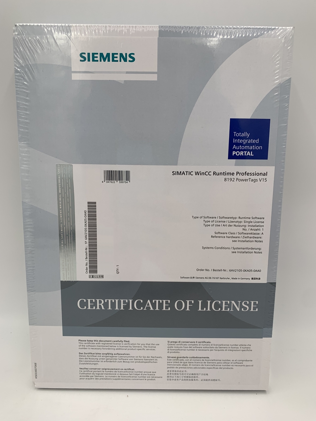 SIMATIC WinCC RT Professional 6AV2105-0KA05-0AA0 Siemens 8192 PowerTags V15.1