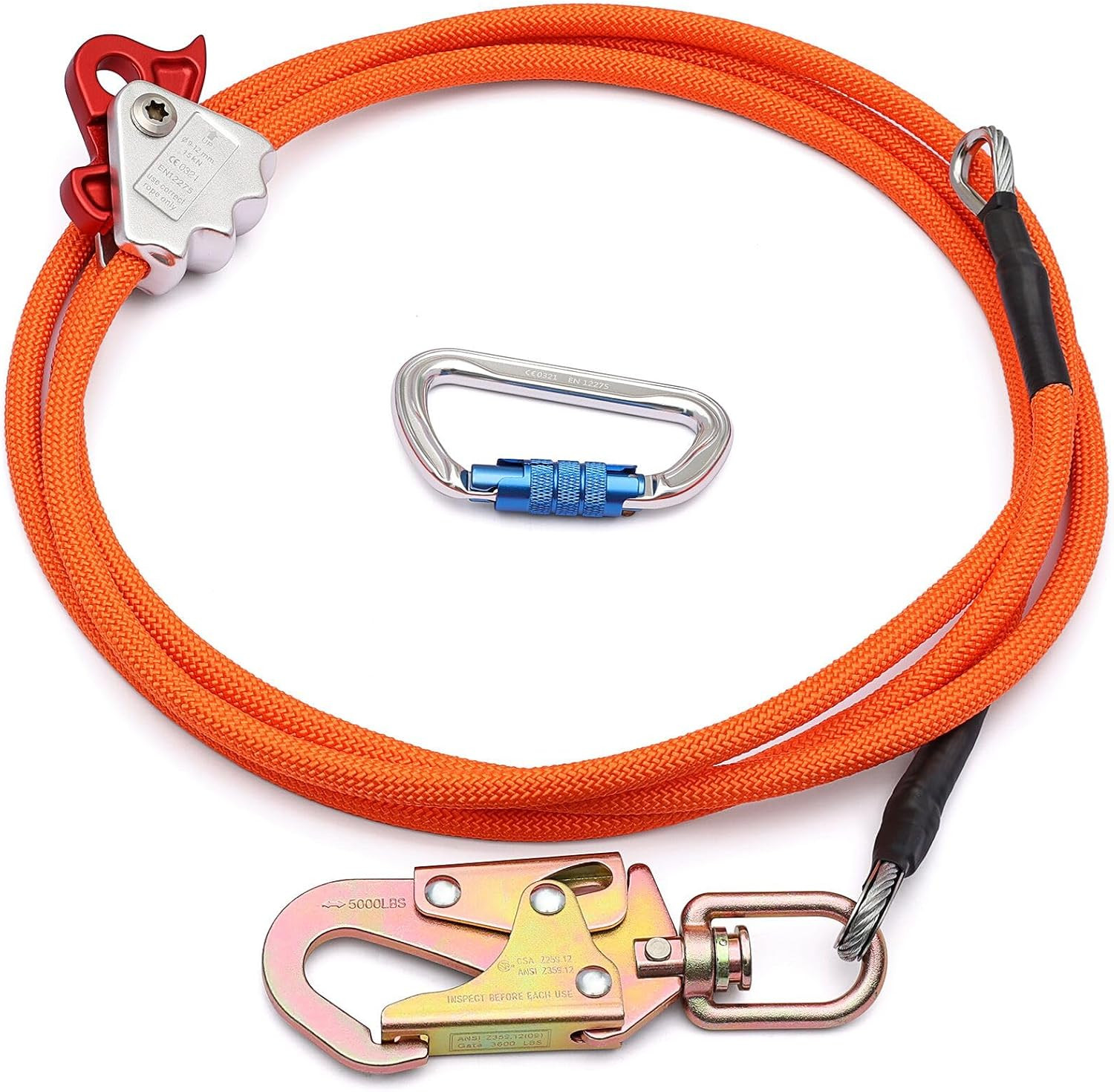 1/2" X 10Ft Steel Wire Core Flipline, Fall Protection Arborist Positioning Lanya