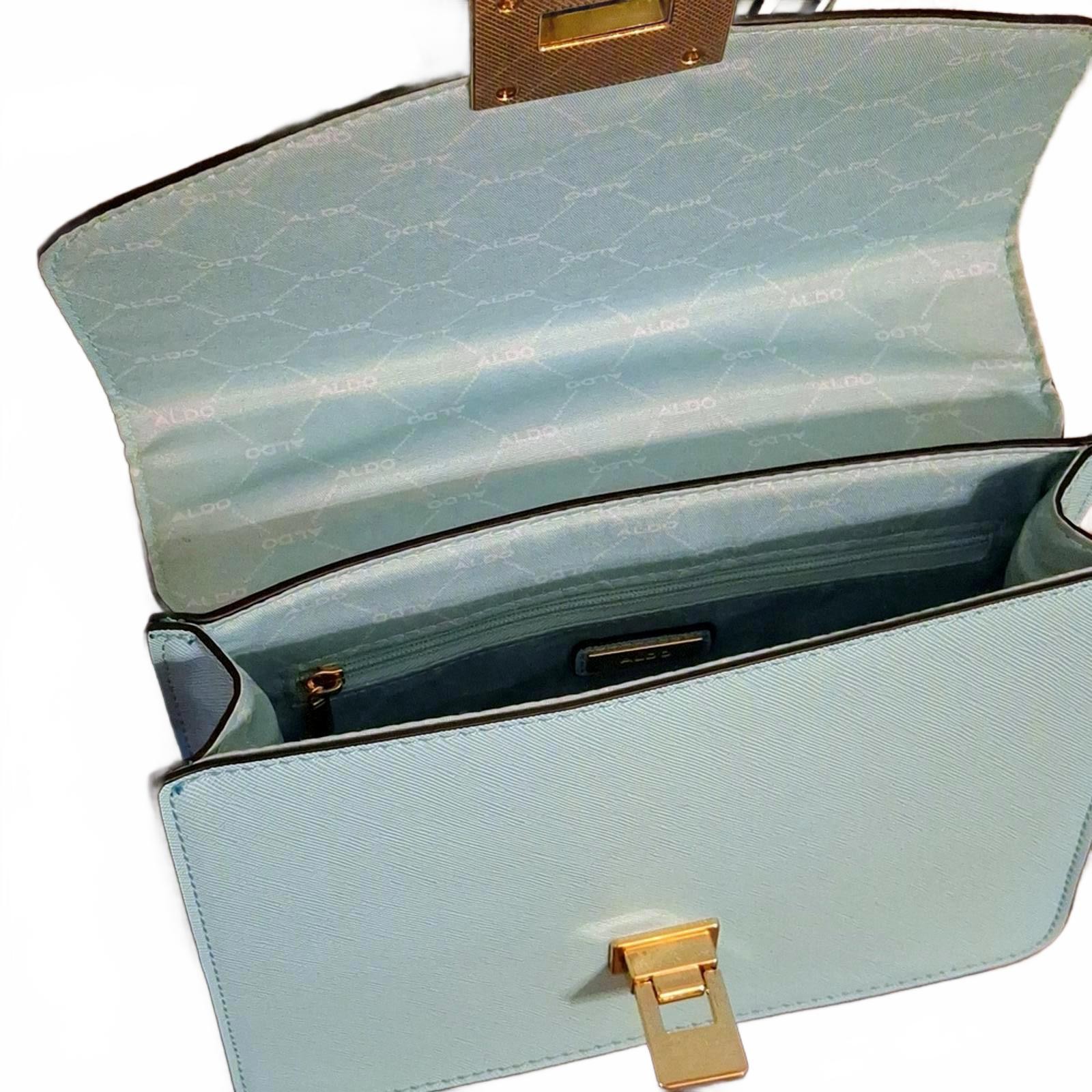 Aldo Light Blue Structured Handbag with Decorative Handle