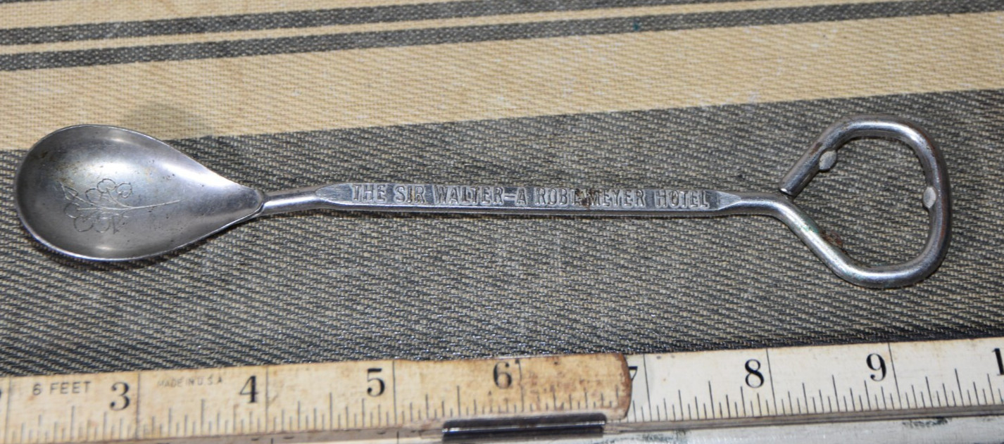 THE SIR WALTER A Rob T Meyer Hotel BOTTLE OPENER SPOON ADVERTISING Vintage