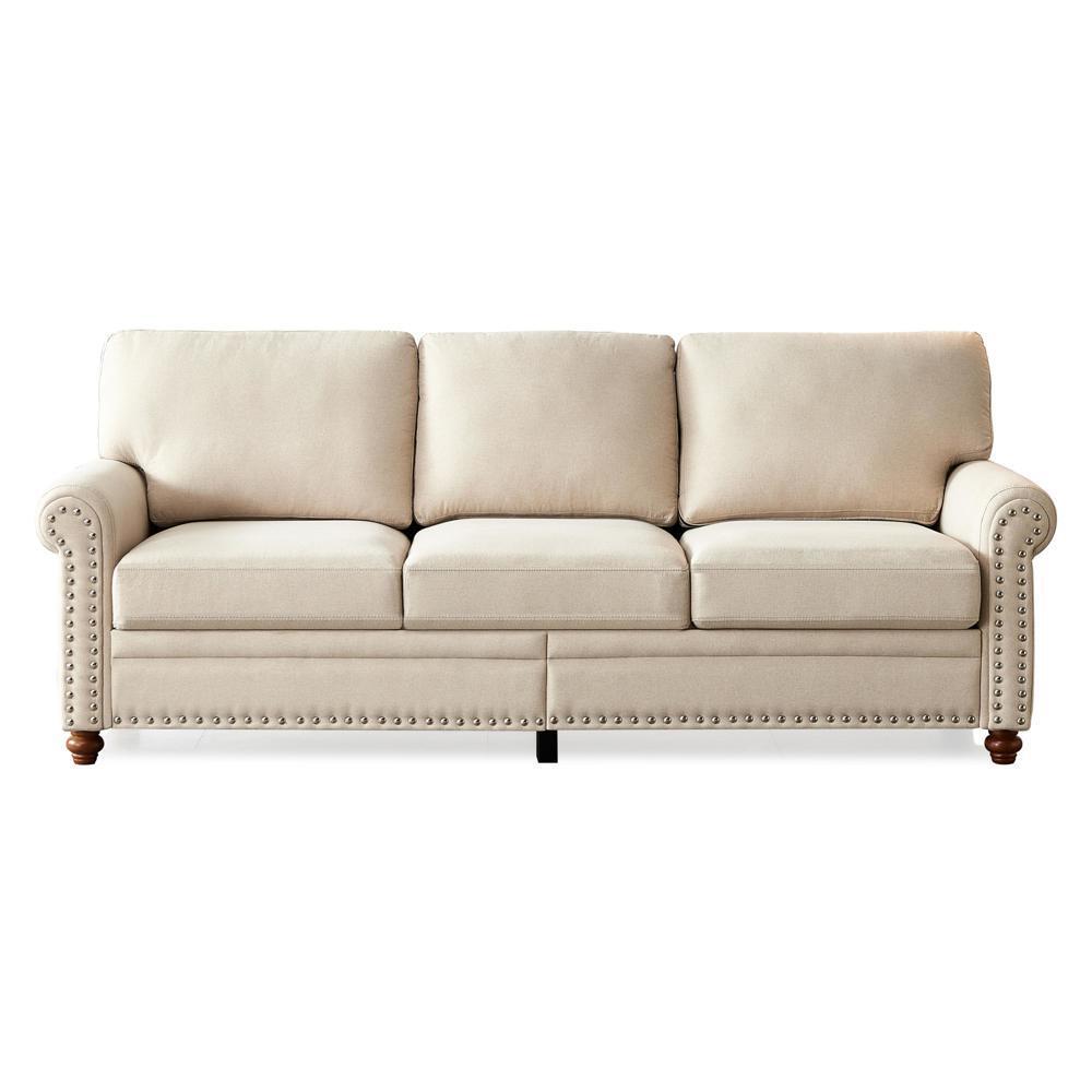 Easy Assembly Linen Fabric Upholstery with Storage Sofa Beige Furniture