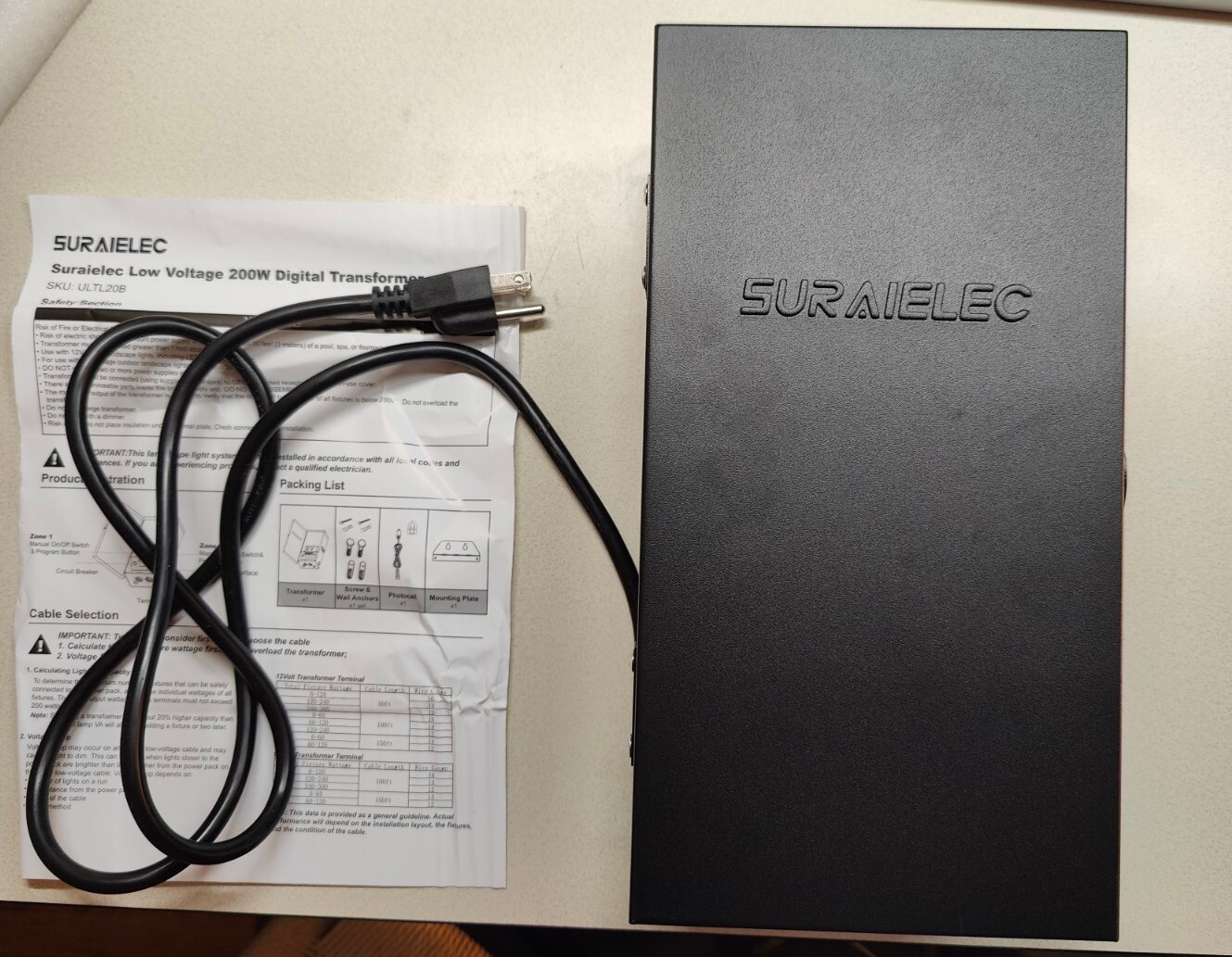 Suraielec Low Voltage 200W Landscaping Lighting Power Grid ULTL20B, Black