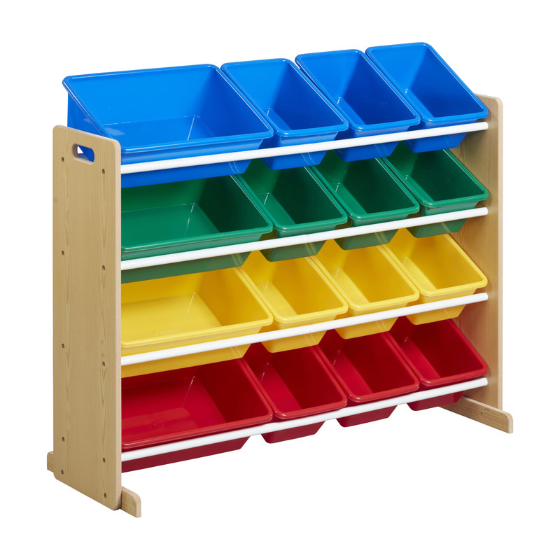Ecr4Kids 4-Tier Organizer 16 Bins Toy Storage Natural/Primary